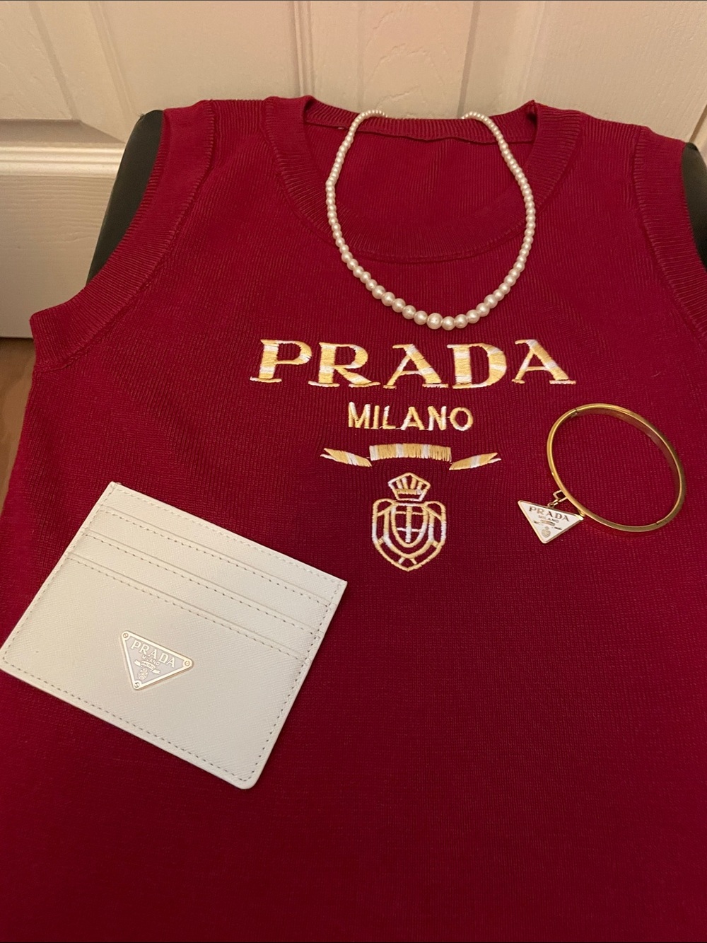 Burgundy Sleeveless Logo Knit Top with Gold Accent. Closet clear out no returns.